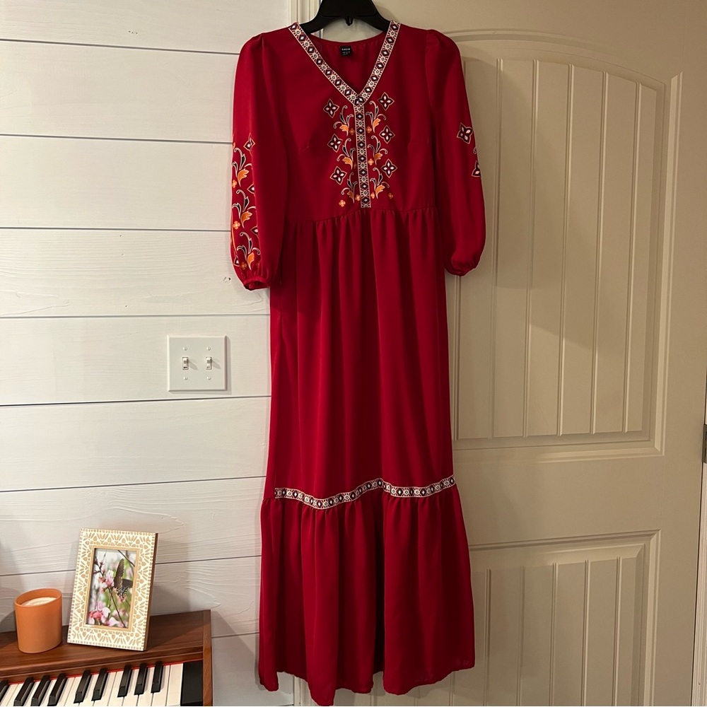 Red Embroidered Maxi Dress